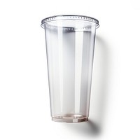 Transparent plastic cup  glass white background refreshment.