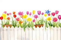 Flower pot with house fence boarder outdoors nature tulip.