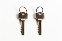 2 keys with white label plastic tag white background protection keychain.