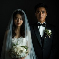 Wedding of a young East Asian couple photography portrait fashion.