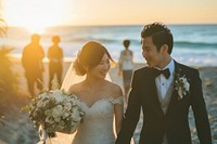 Youth East Asian wedding beach photography outdoors.
