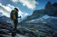 Woman hiking photo backpacking recreation adventure.