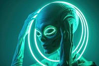 Alien neon rim light photo portrait green alien.