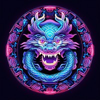 Illustration chinese dragon neon rim light purple art blue.