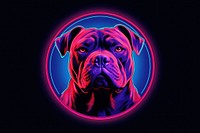 Illustration American Bully neon rim light purple portrait bulldog.
