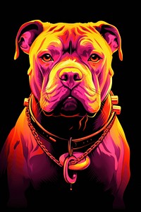 Illustration American Bully neon rim light portrait bulldog animal.