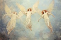 The Overturned Angels against skyscape angel painting art.