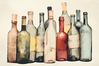 The Overturned wine bottles painting glass drink.
