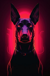 Illustration savage Dobermann neon rim light purple portrait animal.