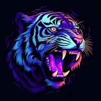 Illustration roaring tiger neon rim light purple wildlife animal.