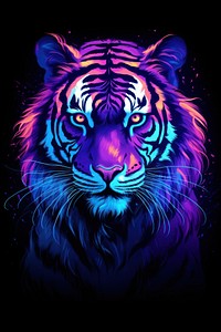 Illustration roaring Bengal tiger neon rim light wildlife animal mammal.