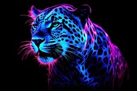 Illustration roaring leopard neon rim light wildlife portrait animal.