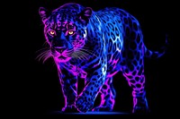 Illustration roaring leopard neon rim light wildlife animal mammal.