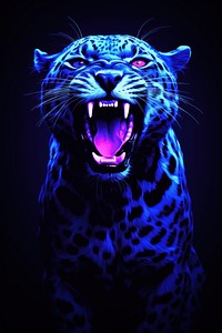Illustration roaring leopard neon rim light wildlife portrait animal.