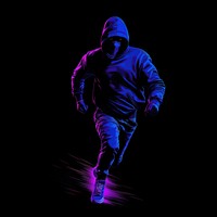Illustration robber neon rim light purple silhouette running.