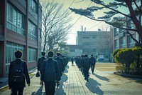 Korean students uniform photo architecture building walking.