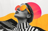 Paper collage sunglasses portrait art.