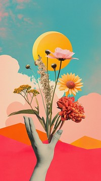 Collage Retro dreamy background art painting flower.