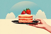 Collage Retro dreamy with a piece of cake strawberry dessert fruit.