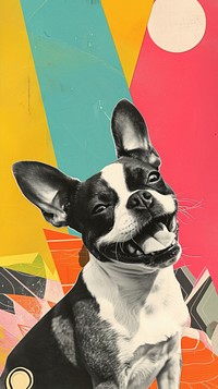 Dreamy Retro Collages whit a happy dog bulldog mammal animal.