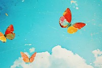 Dreamy Retro Collages whit butterflys sky outdoors animal.