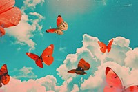 Dreamy Retro Collages whit butterflys sky outdoors animal.