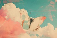 Dreamy Retro Collages whit butterfly animal insect sky.