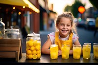 Little girl lemonade drink smile.