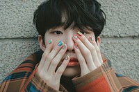 Korean man nail portrait finger.