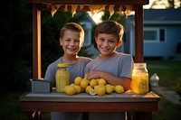 Boys lemon portrait outdoors.