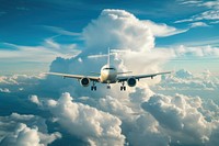 White airplane flying in the sky aircraft airliner outdoors.