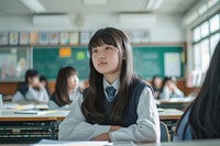 Japanese high school student classroom adult contemplation.