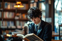 Japanese Student reading book publication.