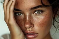 Latina Brazilian girl freckle skin adult.