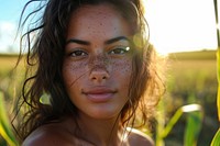 Latina Brazilian girl skin portrait freckle.