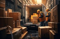 Delivery men loading carboard boxes cardboard architecture delivering.