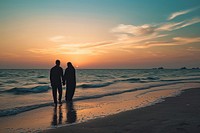 Romantic Qatari couple traveler outdoors nature horizon.