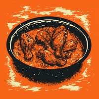 Silkscreen illustration of Chicken tikka masala food bowl dish.