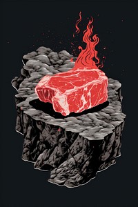 Silkscreen illustration of korean bbq meat steak beef food.