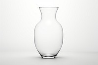 Vase long no color transparent glass white white background.