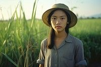 Thai farmer girl portrait outdoors nature.