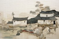 Japanese village outdoors painting drawing.