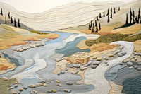 Pastel river landscape outdoors painting.