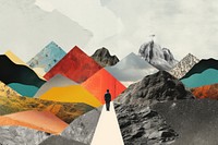  A person walk on a road with mountain background outdoors painting nature. AI generated Image by rawpixel.