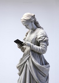 Sculpture of woman holding smart phone statue marble adult.