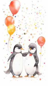 Cute penguins hugging confetti bird togetherness.