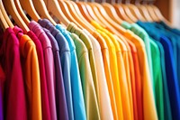 Fashion clothes on clothing rack - bright colorful closet wardrobe fashion hanger.