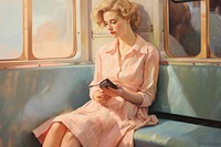 Modern casual woman sit in the train painting fashion sitting.