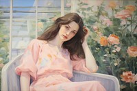 Modern casual woman in the garden painting portrait adult.
