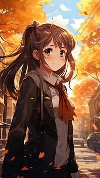  Brown-haired Anime Schoolgirl Ponytail in a school background anime adult transportation. AI generated Image by rawpixel.